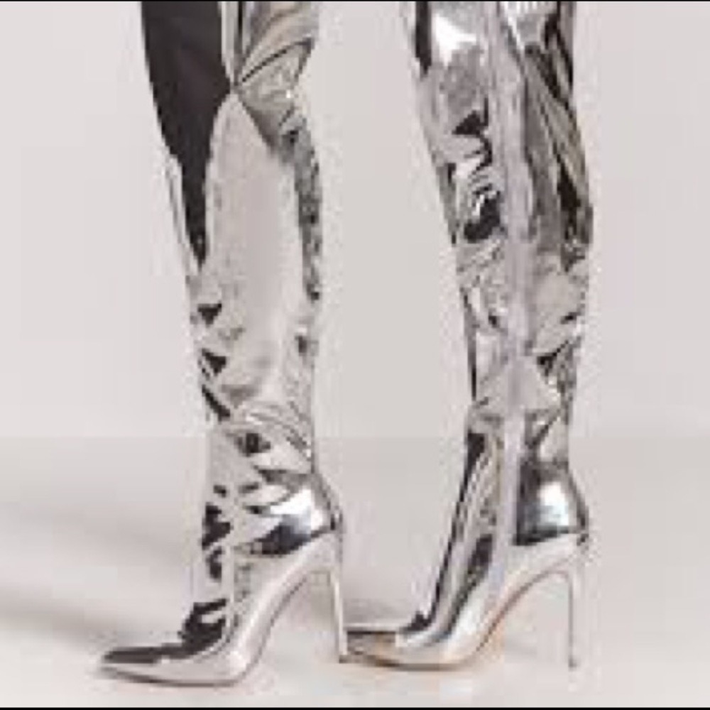 Chrome Thigh high boots